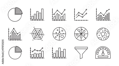 Collection of hand drawn data visualization icons in silhouette style