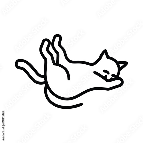 Black cat lying on its back with paws curled inward