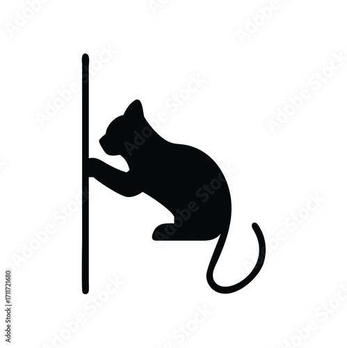 Black silhouette  illustration of a cat leaning sideways against a wall