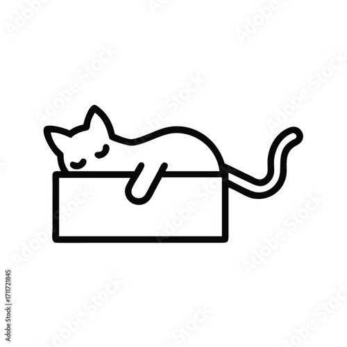 Cute cat hiding in a small box with tail peeking out