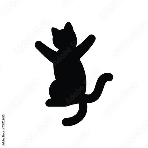 Playful cat balancing on one paw with the other raised silhouette icon