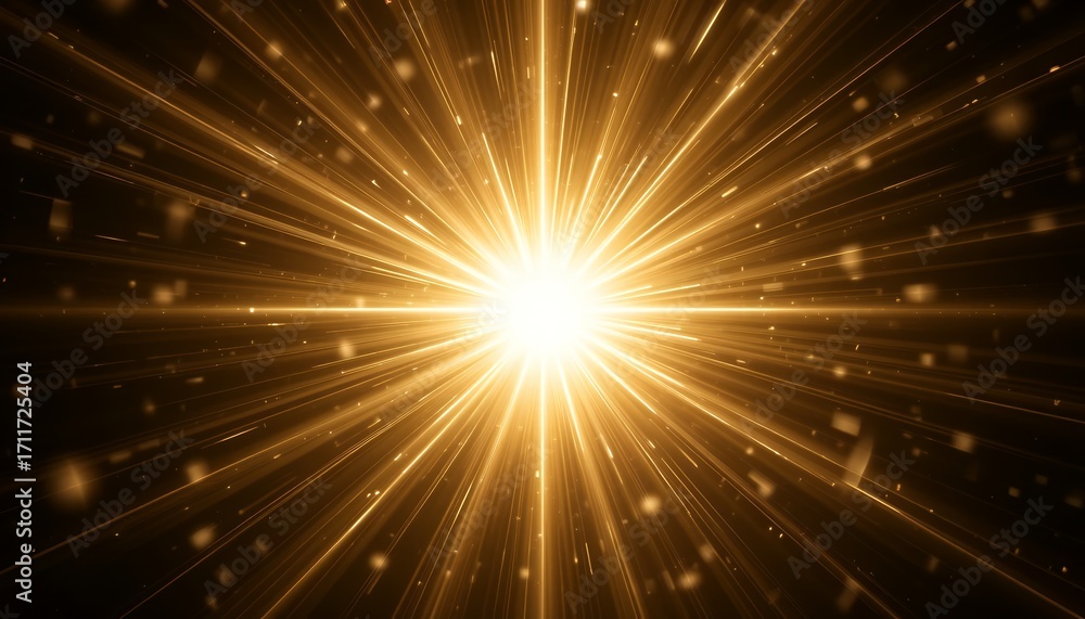 Naklejka premium Radiant golden light burst with glowing particles spreading dynamically in space background
