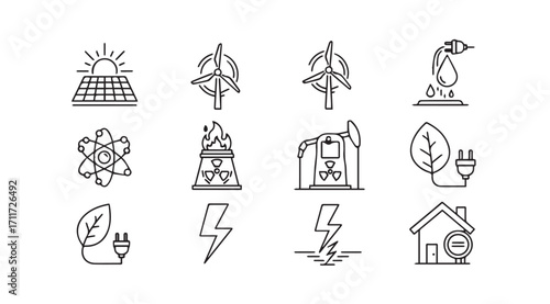 Collection of renewable energy and eco friendly icons in silhouette style