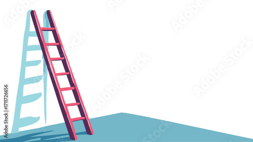 The image is a minimalist illustration depicting a red ladder leaning against a white wall in a corner. The ladder is rendered in a simple, slightly stylized manner.