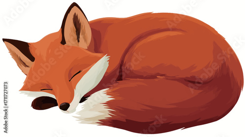A digital illustration of a red fox curled up asleep. The fox is depicted in a cartoonish style with smooth, slightly stylized fur.  The color palette is predominantly orange and brown