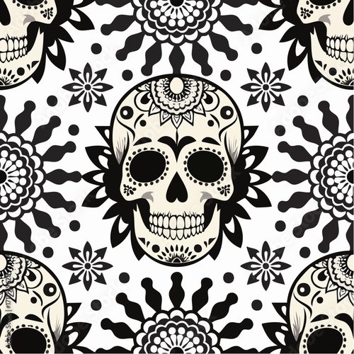 Gothic Skull Seamless Pattern Vector for Halloween Horror Design