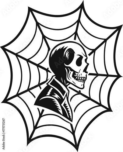 Spooky Skull Wearing a Suit in a Spiderweb