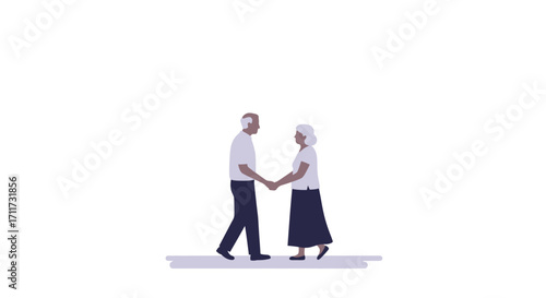 Elderly couple holding hands walking together romance cherished moments
