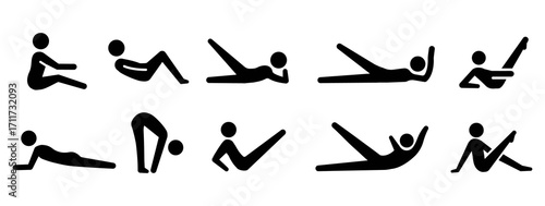 
An illustration depicting a set of yoga and Pilates poses icons on a white background