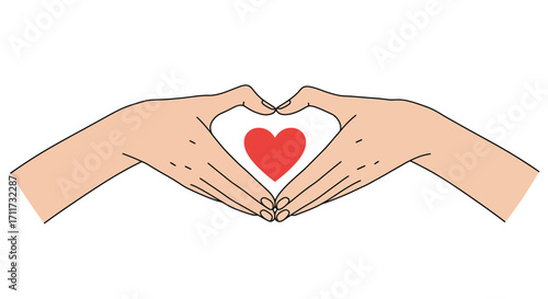 Two caring hands forming a heart shape with a red heart inside symbolizing love and support
