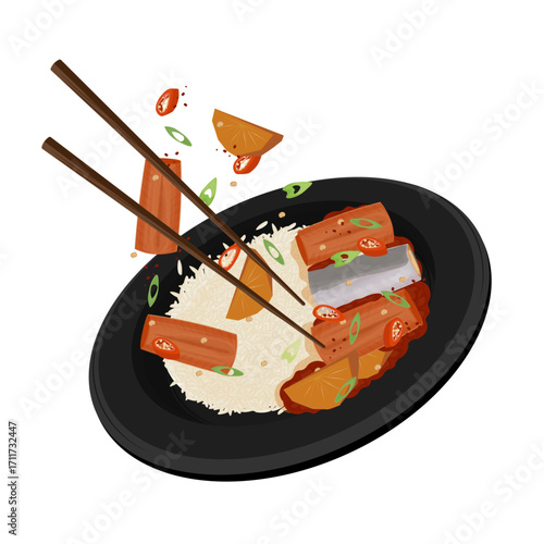 Vector Illustration Logo Clipart Levitation Galchi Jorim with Rice