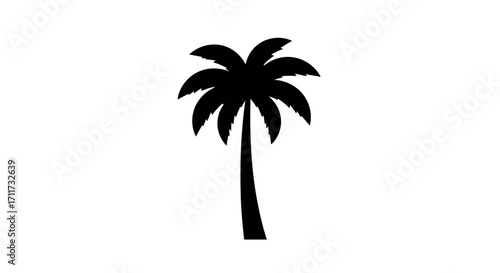 Black silhouette of a tropical palm tree icon for summer and vacation designs