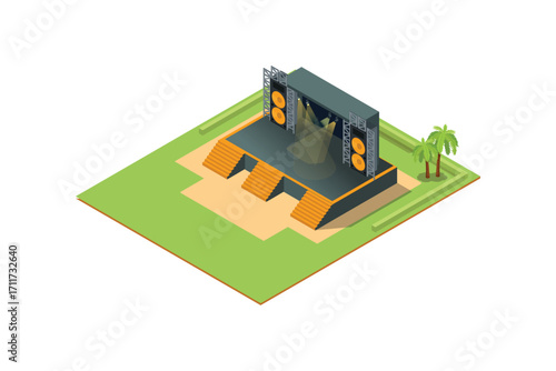 Illustration Isometric Music Event stage, 3d Concept Isometric View. Suitable for Diagrams, Game Asset, And Other asset