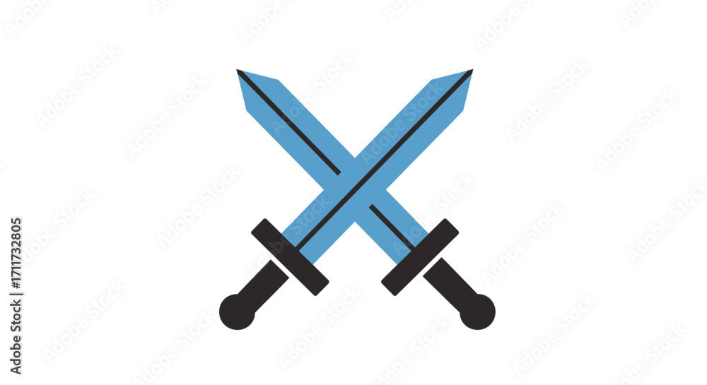 Fototapeta premium Two crossed blue swords symbolizing combat battle conflict or tournament victory