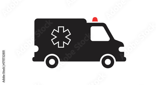 Modern silhouette ambulance emergency medical vehicle icon with star of life symbol