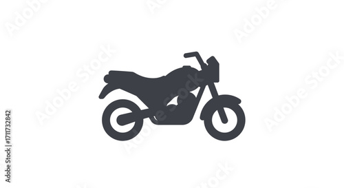 Dark silhouette of a motorcycle ready for adventure on a clean white canvas