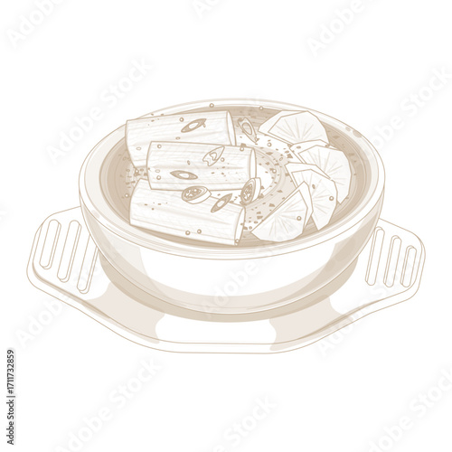 Vector Illustration Logo Line art Braised Korean Beltfish or Galchi Jorim on a Ttukbaegi