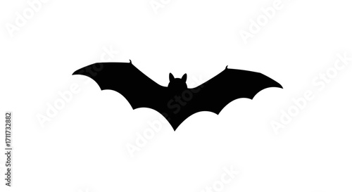 Silhouette of a black bat flying wings spread wide for halloween or spooky occasions