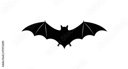 Black silhouette bat spreading wings in flight isolated for halloween decorations