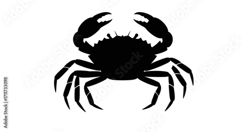 Silhouette of a black crab with claws raised on a for graphic design