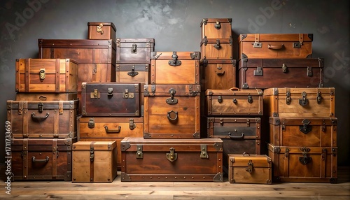 A Collection of Vintage Wooden Trunks and Chests.