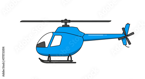 A distinct blue helicopter design rendered as a clear, simple vector illustration. This graphic is suitable for aviation, transport, and children's content