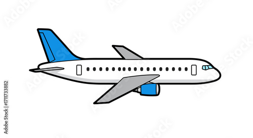 Airplane illustration design - a modern commercial jetliner with blue accents