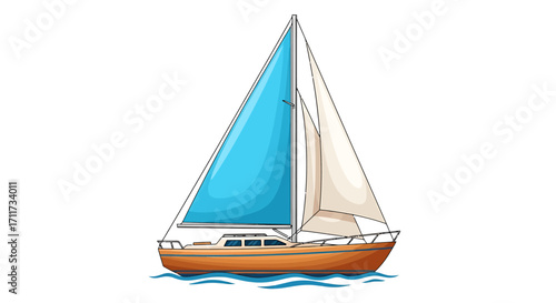 Sailboat design illustration with blue and white sails on water