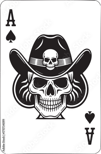 Ace of Spades with Skull Cowboy Aesthetic Playing Card Design Wild West Motif Edgy Cool