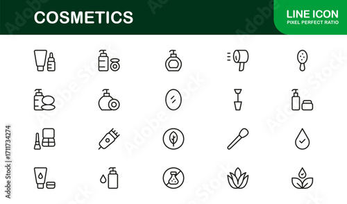 Cosmetics Beauty Skincare Professional Line Icon Set – Modern Minimal Vector Icons for Elegant Branding and Styling