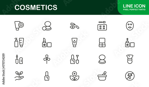 Cosmetics Beauty Skincare Professional Line Icon Set – Modern Minimal Vector Icons for Elegant Branding and Styling