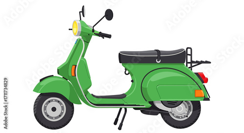 Vector illustration of a vintage style green scooter, a detailed and classic motor vehicle design isolated on a white background