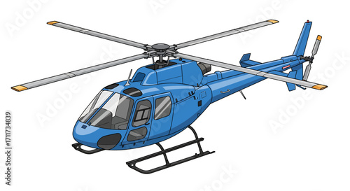 Detailed blue helicopter illustration featuring a modern aviation design, isolated on a clean white background for creative projects