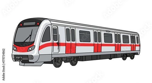 Dynamic illustration of a modern passenger train design, depicting efficient public transport for urban environments, perfect for mobility and infrastructure concepts