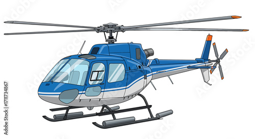 A professional vector design of a modern blue utility helicopter, crafted with precision for efficient aerial transport and quick response operations
