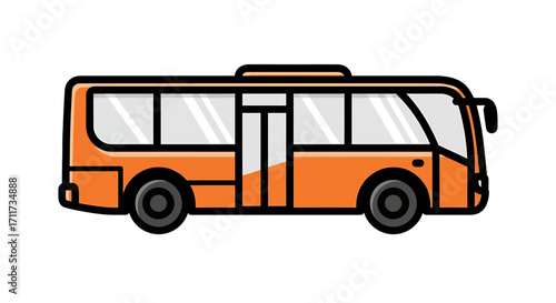 Vibrant orange city bus illustration showcasing a minimalist graphic design for urban travel and public transportation services