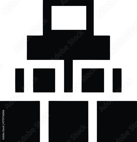 Minimalist black and white graphic illustrating a clear hierarchical structure, perfect for business organization charts, system diagrams, and management concepts