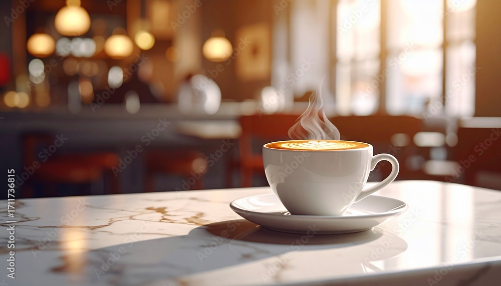 Obraz premium Aromatic Coffee in Cozy Cafe: Warm Morning Delight