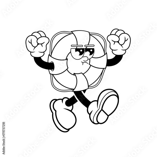 Retro character design of angry lifebuoy outline