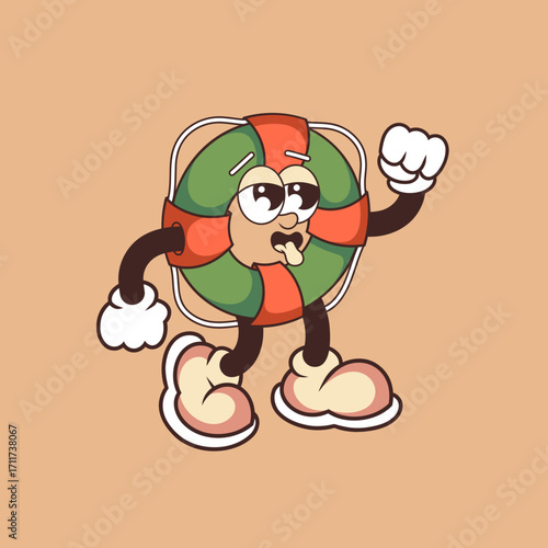 Retro character design of tired lifebuoy