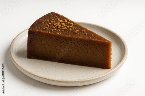 Sri Lankan Watalappan Dessert Slice on Plate, Isolated on White