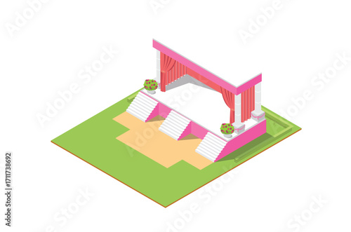 modern isometric illustration of sacred marriage vow altar with flowers, Suitable for Diagrams, Infographics, Game Assets, and Other Graphics