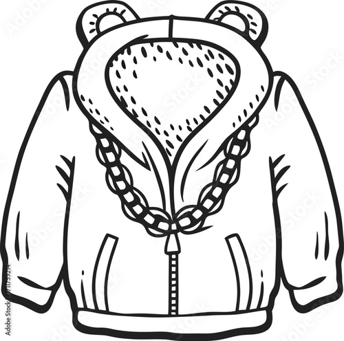 Children's cozy hoodie with bear ears, chain accent and furry lining warm winter jacket for kids, playful animal design