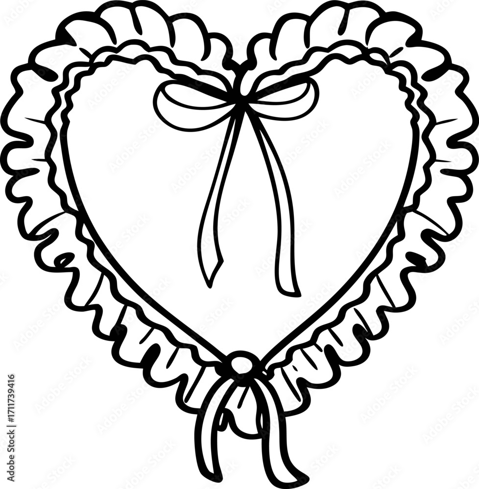 Fototapeta premium Heart shaped lace frame with bow, decorative ornate outline romantic vintage border, valentine's day design element