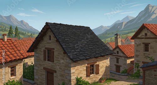 Wallpaper Mural Stone houses terracotta roofs village landscape Torontodigital.ca