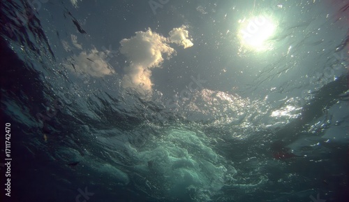 Sunlit underwater view of ocean