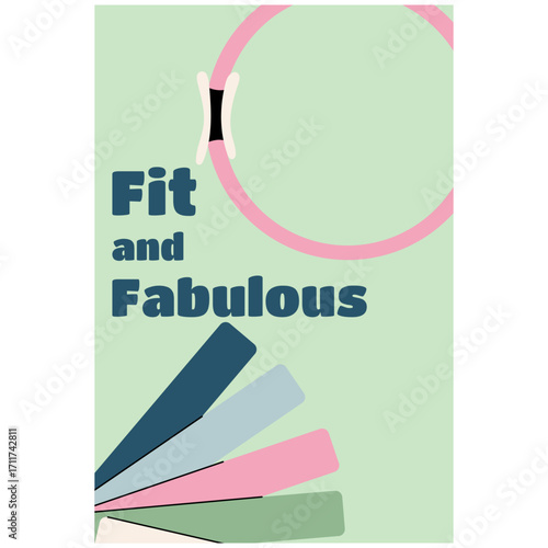 Fitness banner with pilates ring and resistance bands