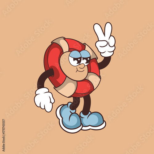 Retro character design of cool lifebuoy