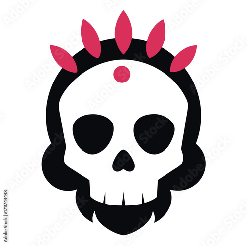 Black and white cartoon skull and crossbones vector illustration, a classic symbol of danger and pirate horror perfect for Halloween or a tattoo design