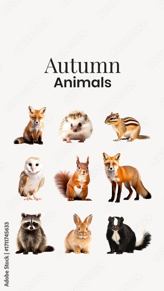 Obraz premium Animals in Autumn element set